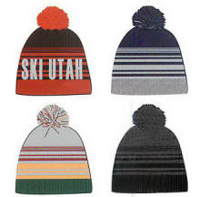 Winter Ski Pom Top Hat Knit Beanie with Your Custom Logo Design