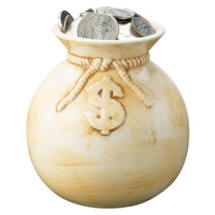 Stock Ceramic Money Bag Bank Custom Molded Designs Available